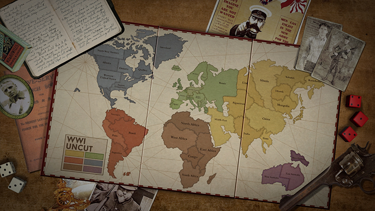 A board game showing the territories and countries before the war