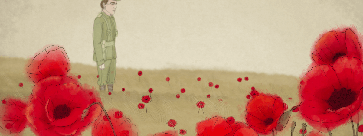 Watercolour technique animation style for world war one poppy day remembrance day